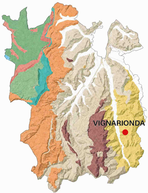 Geologische kaart van Barolo met de MGA Vigna Rionda.