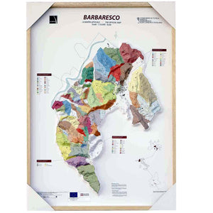 Barbaresco wijn reliëf kaart met alle MGA wijngaarden