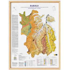 Barolo reliëf- en geologiekaart met hoogteverschillen, bodemlagen, DOCG-wijngaarden en wijngebieden in Piemonte, Italië.